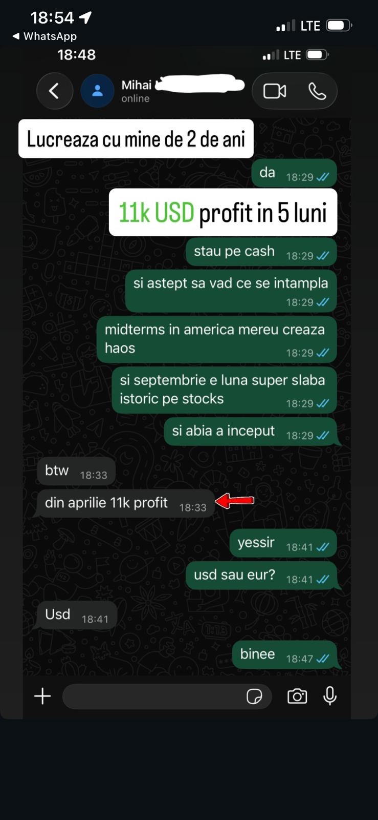 Mesajul lui Mihai despre profitul său de 11.000 USD
