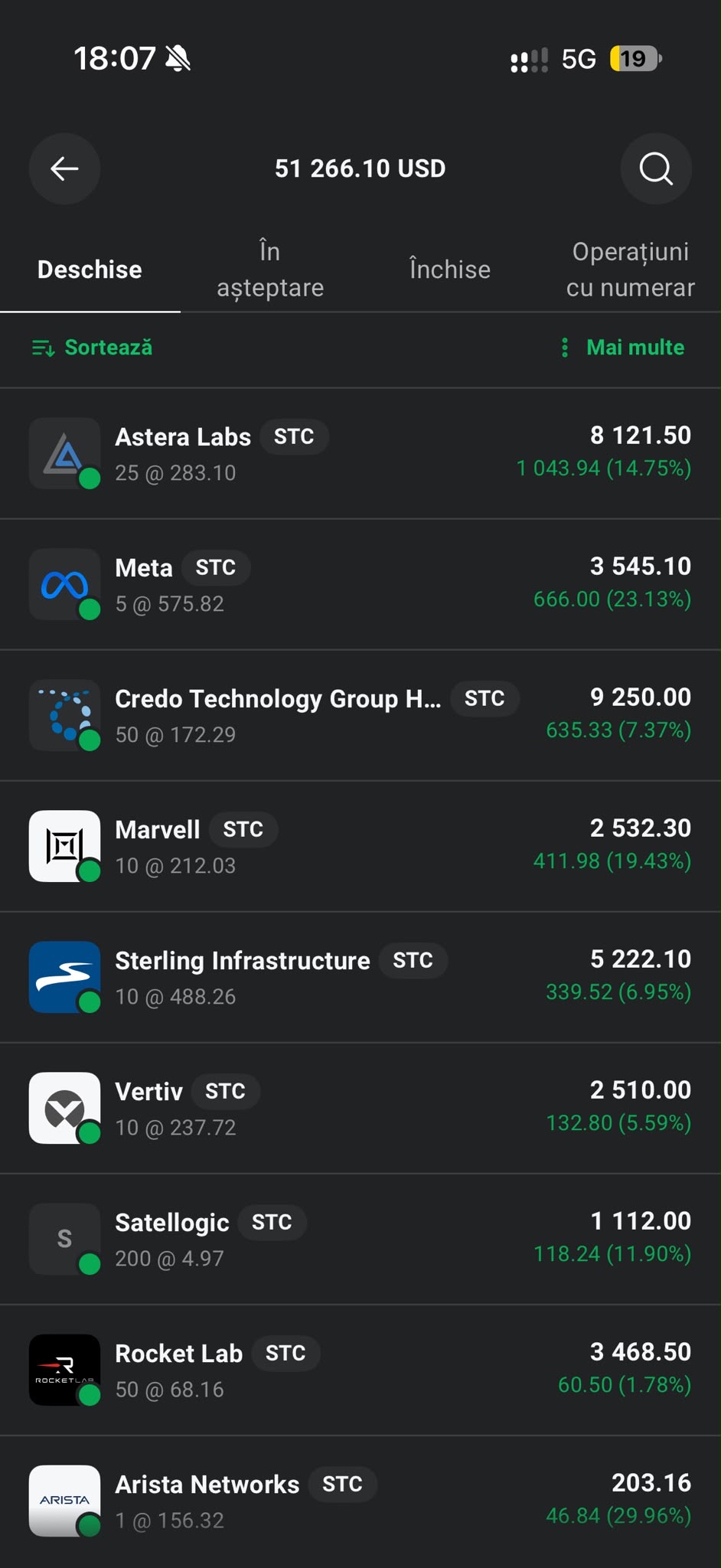Captura completă a portofoliului lui Mihai, cu valoarea de 51.266,10 USD